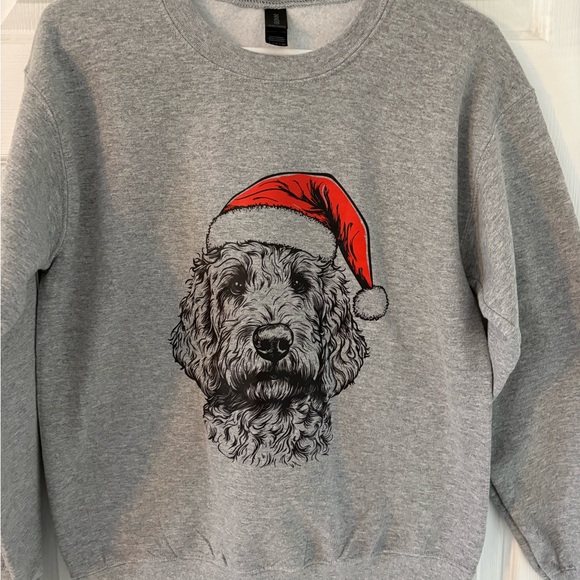 Christmas Dog Sweatshirt Santa Hat Gray Gildan S - Picture 3 of 5